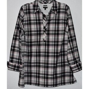 Talbots 14 Wrinkle Resistant Top Stretch Plaid Popover Long Sleeve Button Cuff